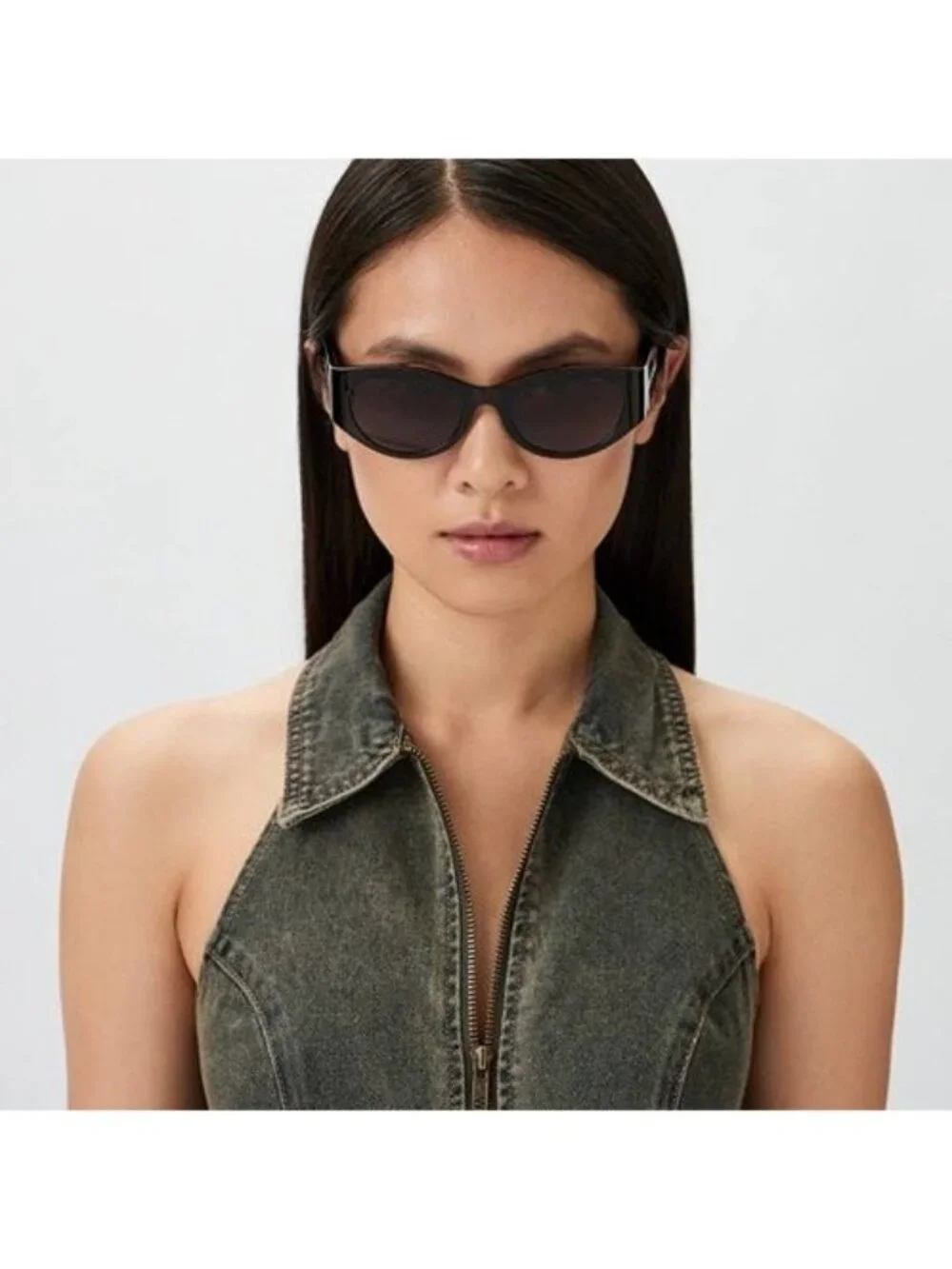 Balenciaga BB0330SK 001 Sunglasses Black Cat Eye Frame, Grey Lenses